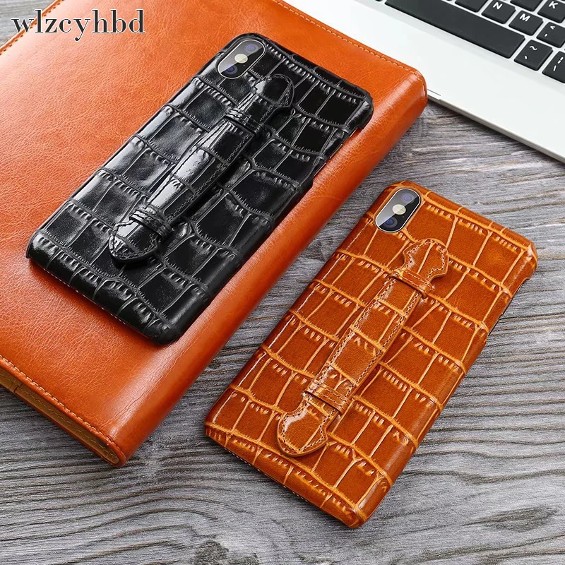 wlzcyhbd 3D Bamboo Texture Genuine Cow Leather Phone Cases For iPhone X Xr Xs Max 7 8 Plus Fashion Antislip Strap Business Cover |