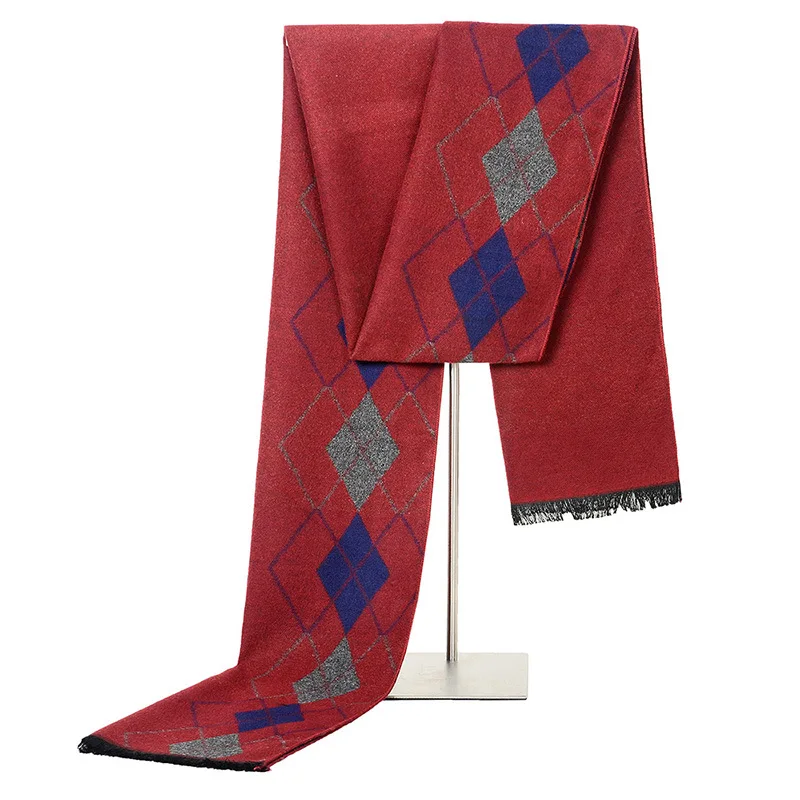 

2020 Luxury Designer Winter Men's Scarf Rhombus Geometric Casual Business Wild Brushed Silk Warm Bib Wholesale