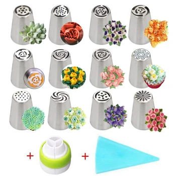 

14pc Stainless Steel Russian Tulip Icing Piping Nozzles Cake Decorating Tips Flower Cream Pastry Nozzles Cream Bag Pastry Tools