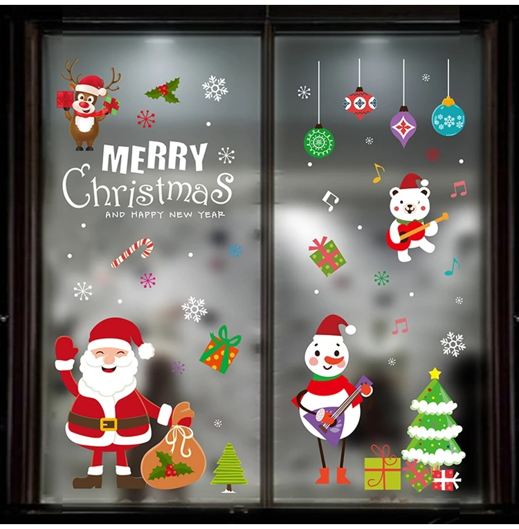Золотые новогодние наклейки на окно веселые рождественские украшения для дома украшения Дерево Санта-Клаус новогодний Рождественский Декор