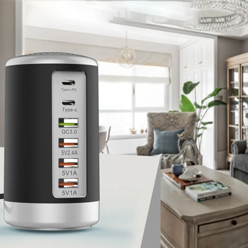 6 портов USB зарядное устройство концентратор мульти док-станция для зарядки с USB PD+ QC3.0 зарядное устройство Универсальный мобильный телефон Настольный настенный дом США/ЕС/Великобритания штекер