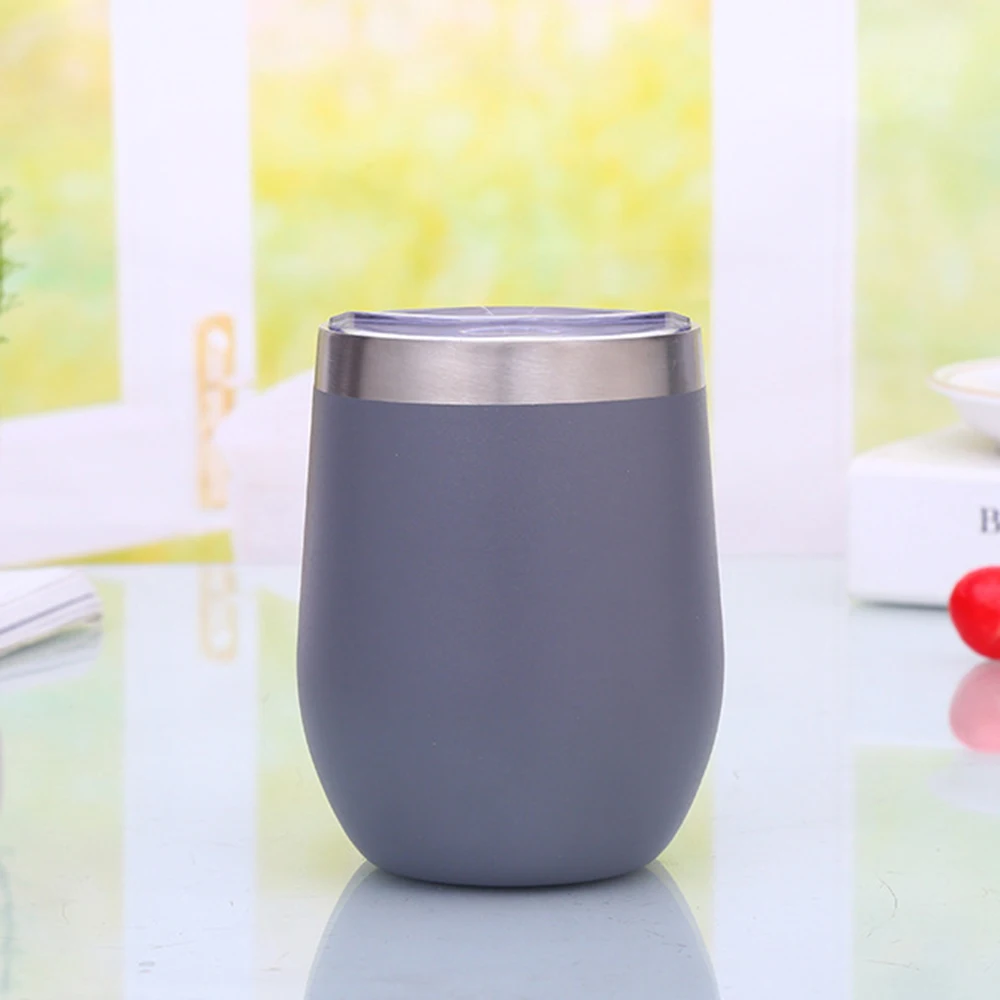 12 унций термос чашка чайник кофейные кружки из нержавеющей стали Stemless красное вино и коктейльные бокалы бар напиток пивная чашка дорожная кружка - Цвет: Темно-серый