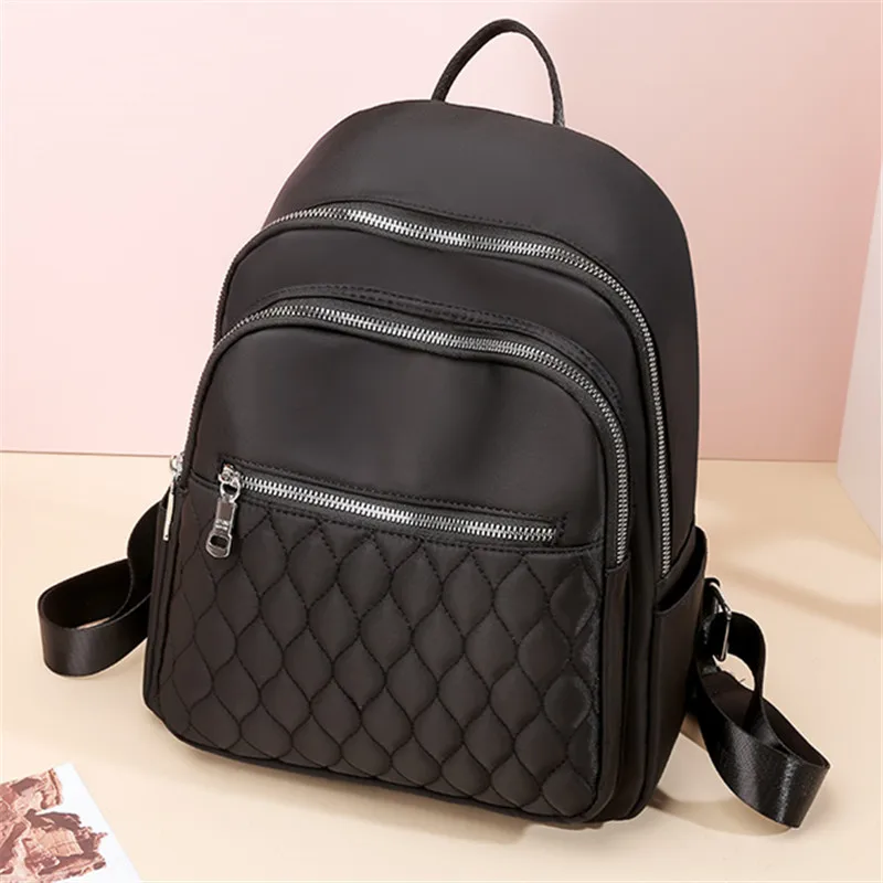 

Rhombus Plaid Pattern Oxford Cloth Back Pack Women Solid Color Simple Rucksack Student Bagpack Female Retro Portable Backpack