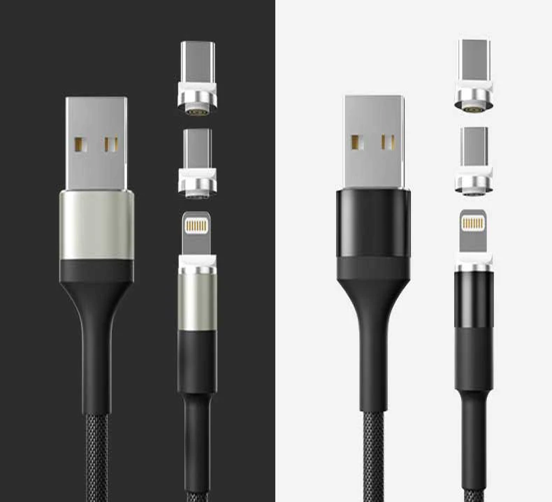 360 градусов Поворот круговая Магнитный строка данных для iPhone X 8 7 6 Plus& кабель Micro USB и кабель Тип usb-C кабель с разъемом usb-c