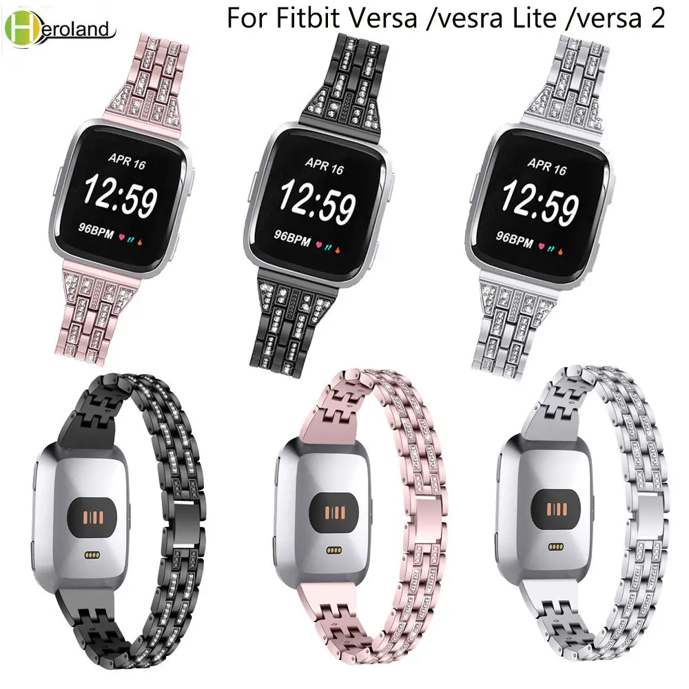 

Stainless Steel WatchBands bracelet Replacement Fitbit Versa /vesra Lite Smart Wrist band strap bling diamond for fitbit versa 2