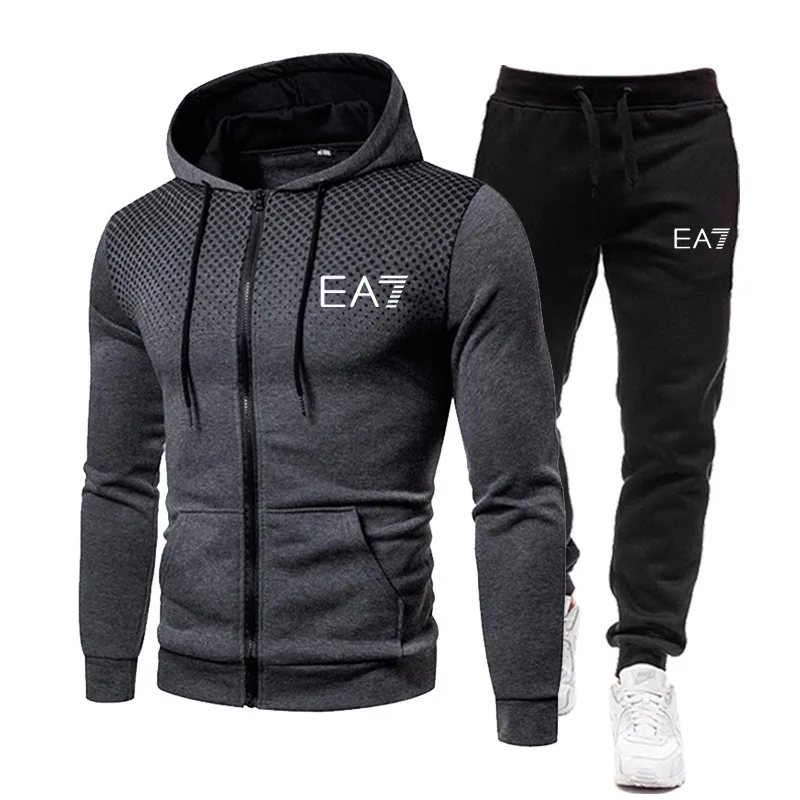 

2020 Autumn Winter Men Sets Gradient Sportswear Men's Plus velvet Full-Sleeved top+Outdoor Sports Pants Tracksuit Men Clothing