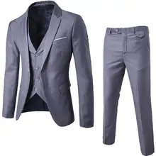 

3 Pieces Business Blazer +Vest +Pants Suit Men Autumn Fashion Solid Slim Wedding Set Vintage Classic Blazers