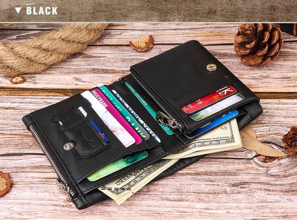 100% Cow Leather Men Wallets Classic Short Style Card Holder Male Purse Quality Zipper Large Capacity Brand Luxury Wallet For Me