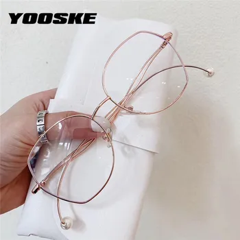 

YOOSKE Anti-blue Light Glasses Frame Women Irregular Eyeglasses Unique Pearl Bent-leg Spectacle Frame Fashion Myopia Frames