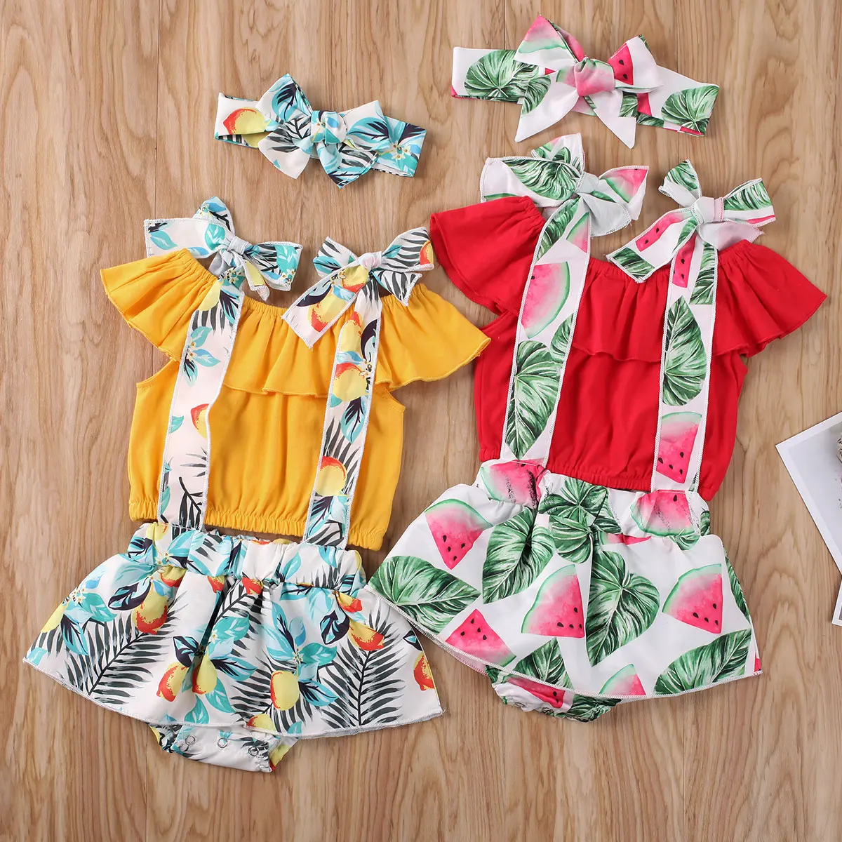 Newborn Kid Baby Girl Summer Lemon Watermelon Clothes Set Ruffle T