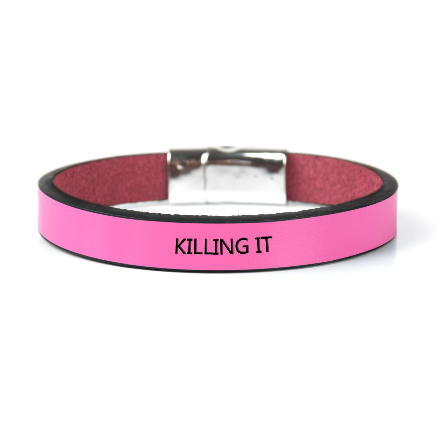 Pink KILLING IT Выгравированные буквы браслет на магнитной застежке кожаные вдохновляющие браслеты мантра Браслет-манжета для мужчин и женщин подарок - Окраска металла: Pink