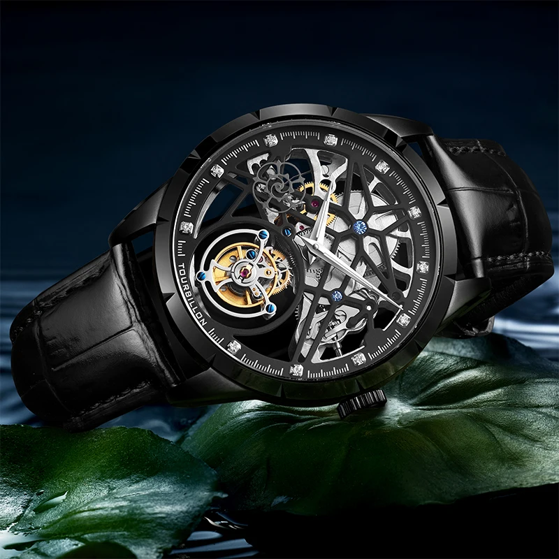 Новая модель GUANQIN оригинальные турбийон мужские часы лучший бренд класса люкс двойной скелет сапфир Relogio Masculino