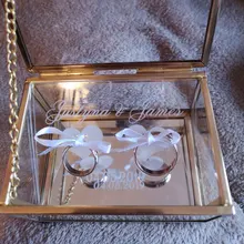 Свадебное кольцо коробка стекло обручальное кольцо на заказ коробка персонализированные имя и дата на пластиковой кольцевая плата Подушка подружки невесты подарочная коробка