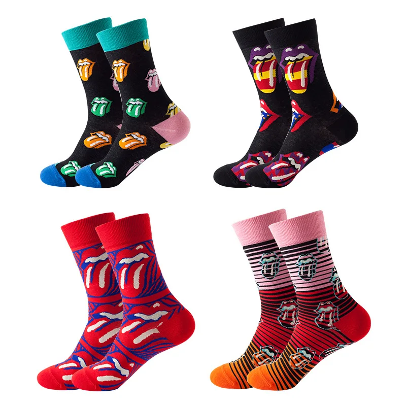 

Funny Mouth Tongue Printing Socks Men Colorful Striped Casual Crew Sokken Harajuku Hip Hop Skateboard Street Fashion Happy Sock