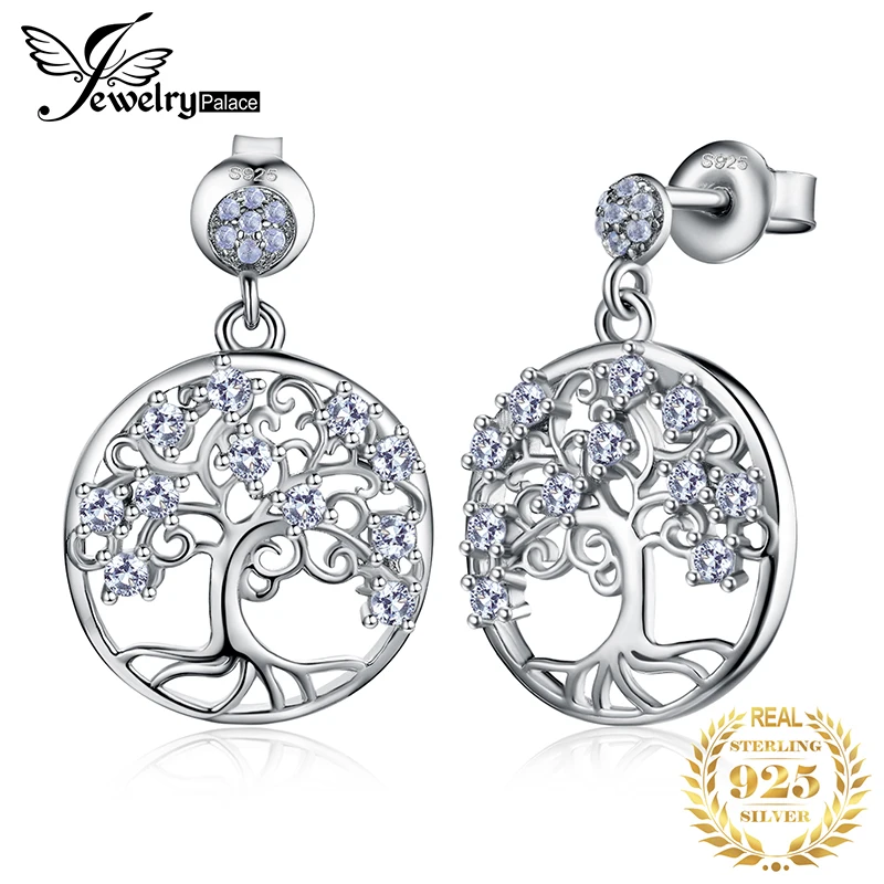 JewelryPalace Round Created Light Blue Spinel Life Of Tree Stud Earrings 925 Sterling Silver Sweet and romantic party plant