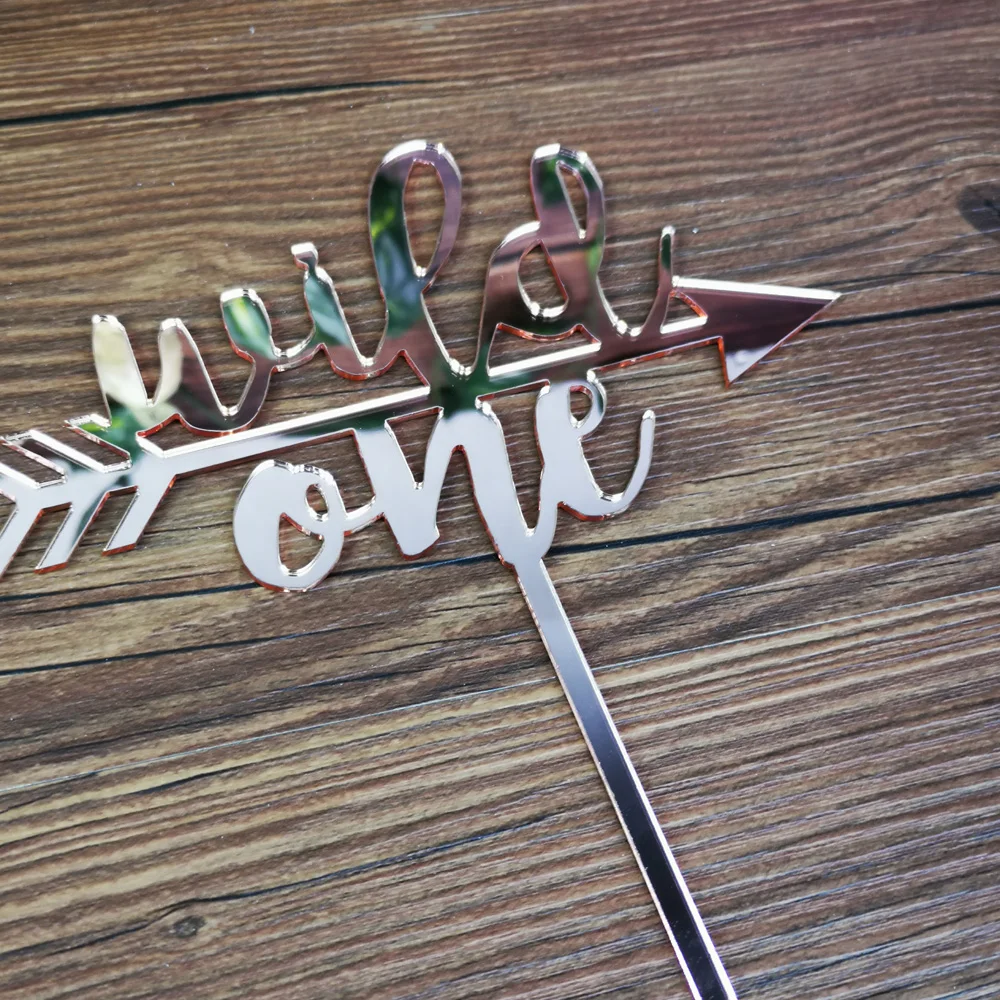 Wild One Happy Birthday Cake Topper, Birthday Party Cake Topper, 1st Birthday color mirror rose gold Cake Topper  Decor Supplies (1)