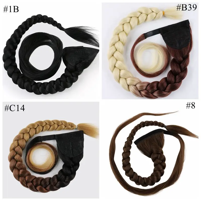 90cm 36inch Super Long Wrap Around Jumbo Pre Braided Ponytail Ombre Brown Blonde Synthetic Hair Extensions