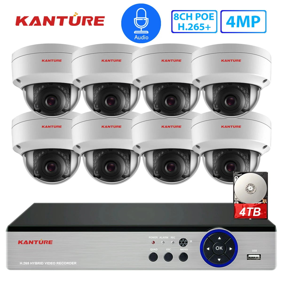KANTURE H.265 + 8CH 5MP POE CCTV NVR система 8X4MP аудио AI распознавание лица охранная наружная IP
