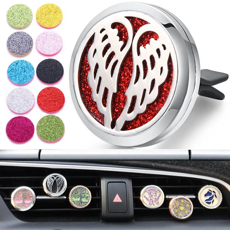 

New Car Air Diffuser Locket Free Wing Stainless Steel Vent Freshener Car Essential Oil Diffuser Perfume Aromatherapy Necklace