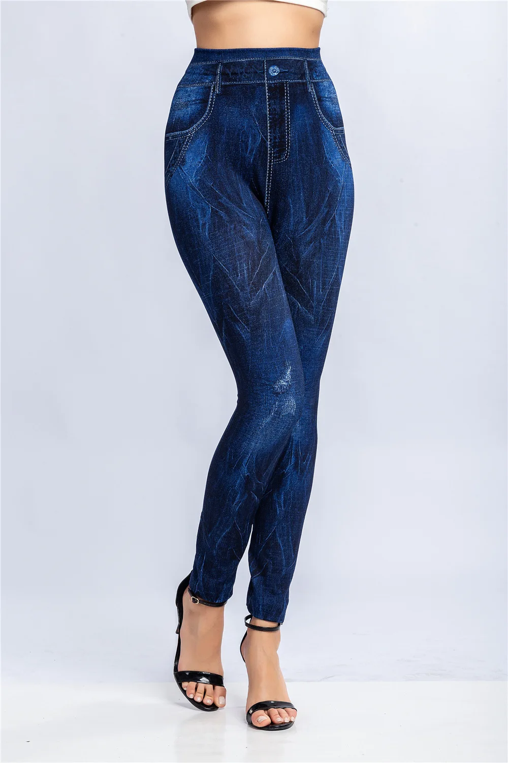 leggins Sexy Women Elastic Shaping Pants High Waist Fitness Sports Leggings Faux Denim Jeans Gym Workout Running Slim Push Up Trousers seasum leggings