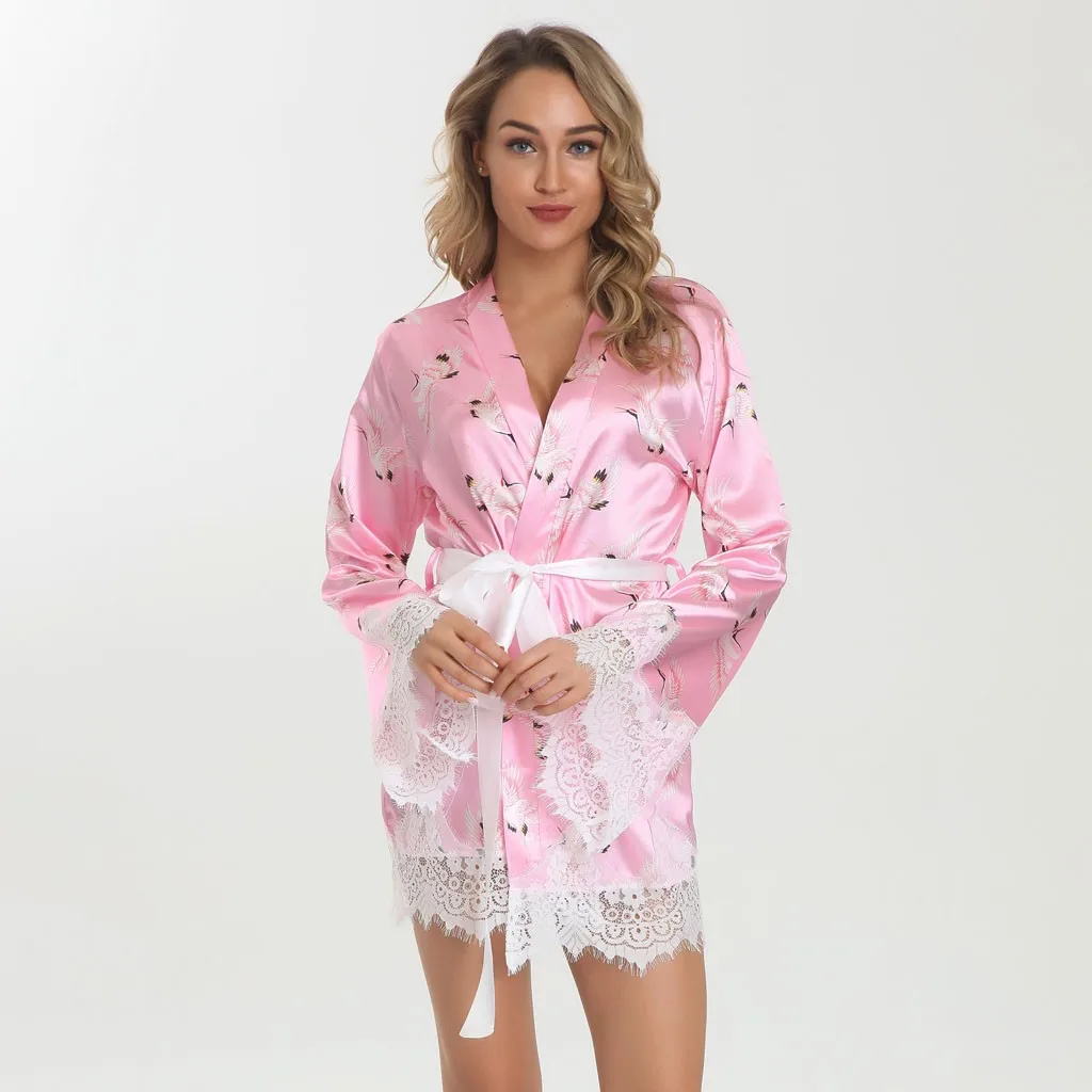 Kawaii Lingerie Micro Bikini Lenceria Mujer Sex Shop Lingerie Women Printing Robe Satin Bathrobe Sleepwear Pajamas Bridal Gown