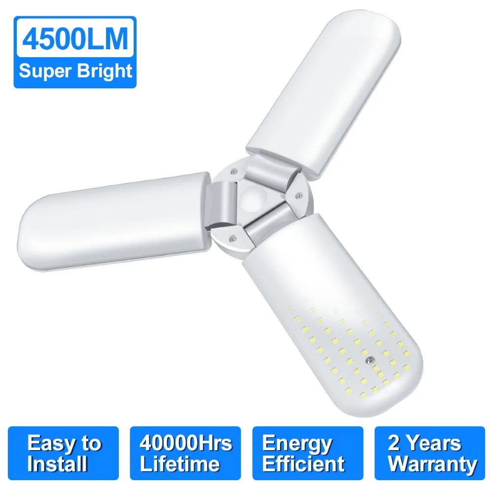 2pcs 45W Led Bulb E27 Deformable 3200LM Fan Blade Bulb Super Bright Ceiling Light For Home Shop Kitchen Led Lamp #
