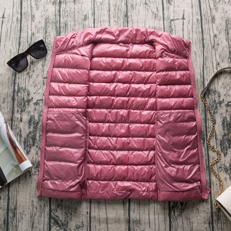New Autumn Women Middle-aged Duck Down Vest Ultra Light Soft Warm Vests Stand Collar short Down Cotton Waistcoats cc1218