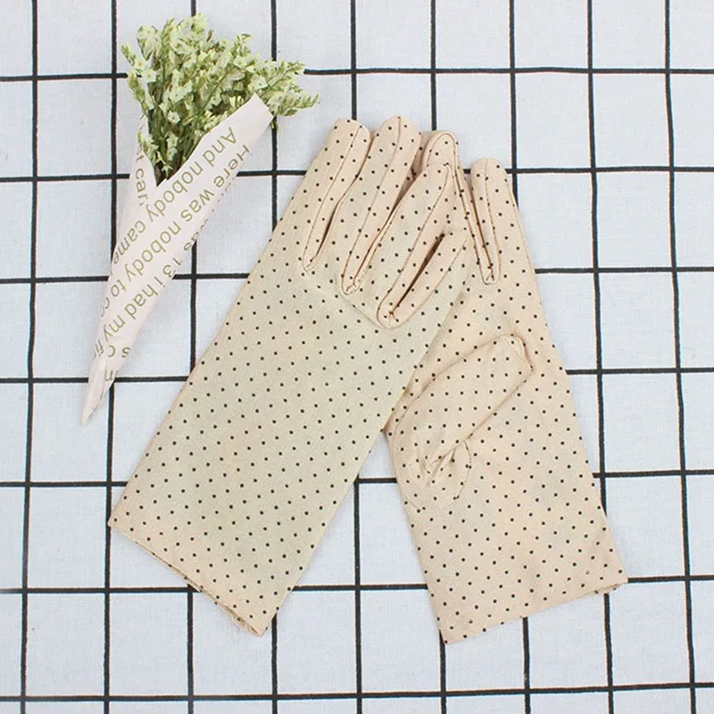 1 пара новых модных солнцезащитных наручных перчаток, эластичные варежки в горошек, женские перчатки из трикотажной ткани, винтажные варежки для езды по магазинам