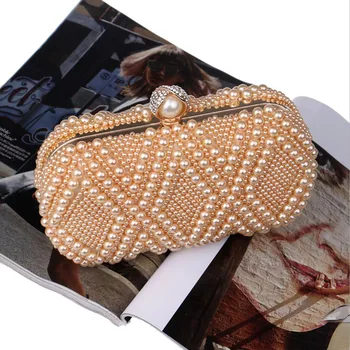 

Pearl Beading Evening Bag Bridal Wedding Party Diamond Clutch Purse Small Chain HandBags Day Wallet Purse Banquet Mini Pearl Bag