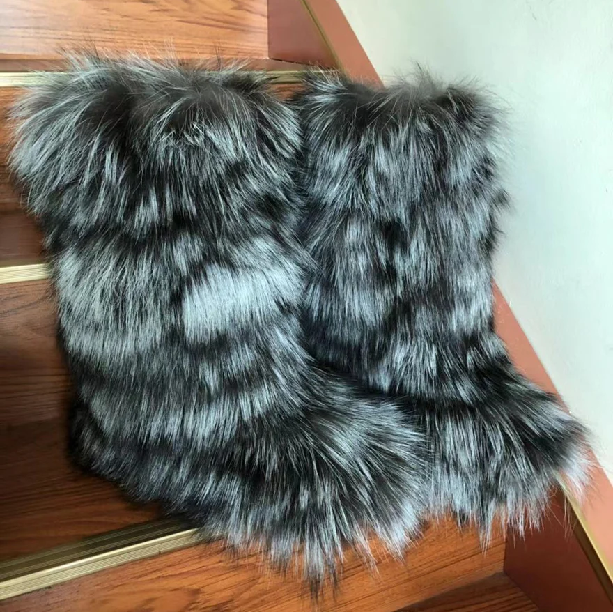 

2019New Arrival Handmade Winter Fox Fur Blue Snow Boots Eskimo Botas Increased Snow botas Woman Warm Shoes