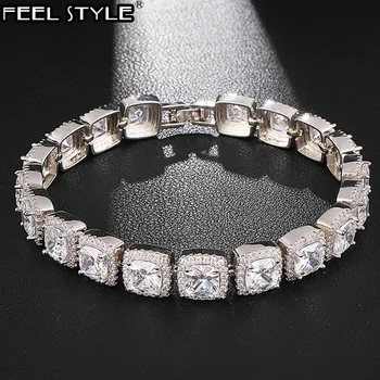 

10MM Tennis Chain Bling Iced Out Cubic Zirconia Bracelet Geometric Square AAA CZ Stone Bracelets Men Jewelry