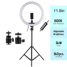 11.8in 2700-5500K 24W 180 stücke LED Video Ring Licht Füllen-in Lampe Dimmbar + Telefon halter 2 stücke Ball Köpfe für Fotografie beleuchtung(China)
