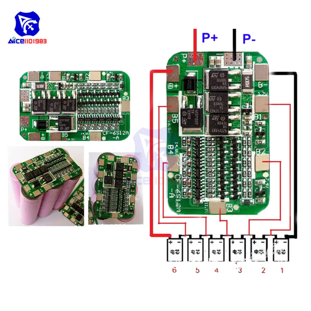 Diymore 6S 15A 24V PCB плата защиты BMS для 6 пакетов 18650 литий-ионная литиевая батарея модуль