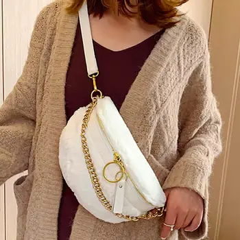 

Simple Solid Chain Single Shoulder Waist Packs Brand Design Chest Bag Crossbody Bags High Quality Wool Fanny Pack /E