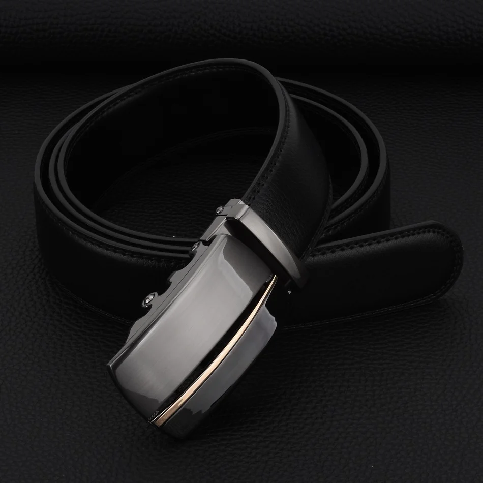 WOWTIGER Mens Black Color 3.5cm Width Cow Leather Strap Belt High Quality Brand Automatic Buckle Adjustable Belts for Men Gifts work belts for men