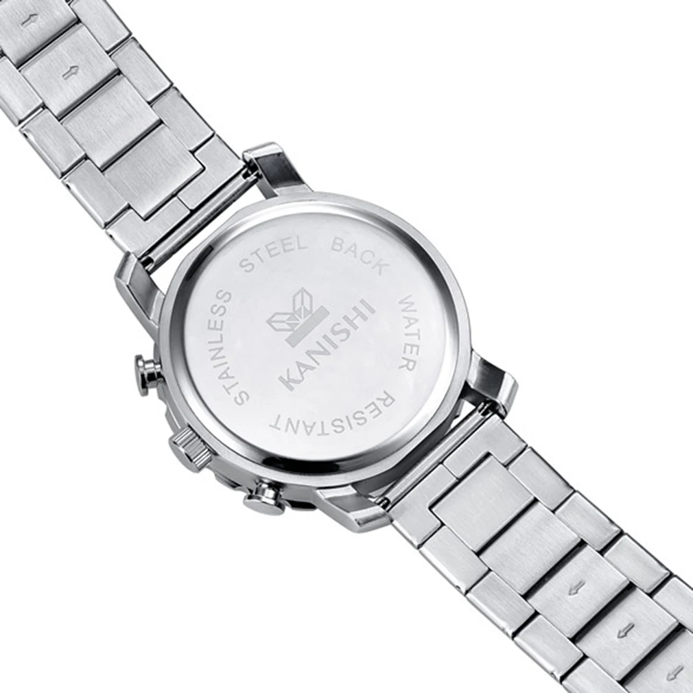 1069 KANISHI Trendy Design Men Round Case Stainless Steel Strap Wrist Watch Dress Wrist Watch Men Male Best Birthday Gifts