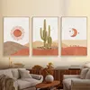 Abstract Landscape Sun and Moon Scene Boho Canvas Prints Cactus Wall Art Nordic Desert Wall Picture for Living Room Home Decor 1