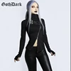 Goth Dark Gothic Grunge Style T-shirts Punk Black Long Sleeve Turtleneck Tee Bodycon Zipper And Belt Front Patchwork Women Tops ► Photo 3/6