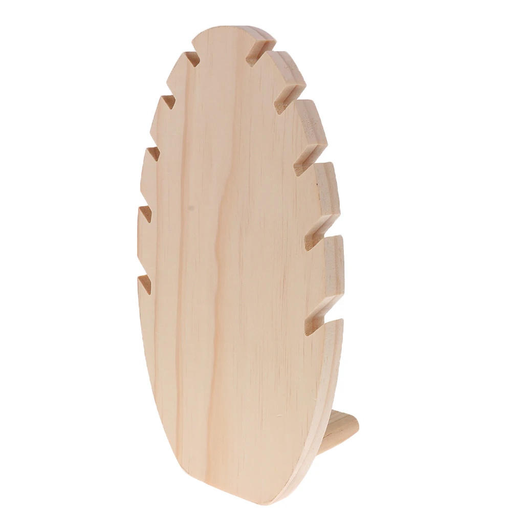 2 Pieces Unpainted Leaf Shape Wood Jewelry Display Holder Organizer S L