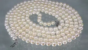 

AAA+ 5.5-6mm round white akoya pearl necklace 22 " 925silver gold clasp