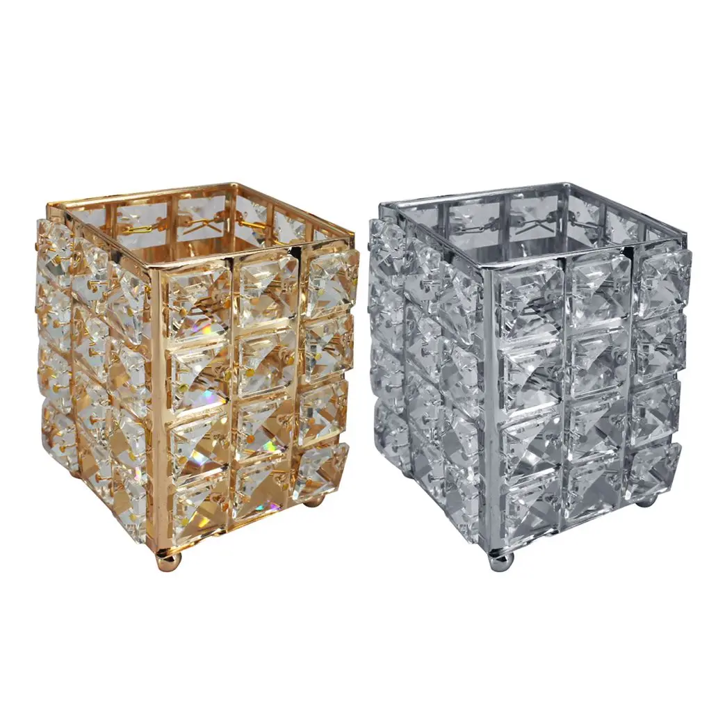 

Metal Makeup Brush Holder Crystal Pen Pencil Container Comb Brushes Organizer Jewelry Storage Box