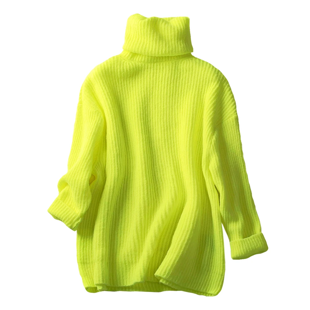 

Good Quality Neon Color Turtleneck Warm Sweater Women Thicken Deep Autumn Solid Loose Knitted Fall Pull Pullover Woman Sweaters