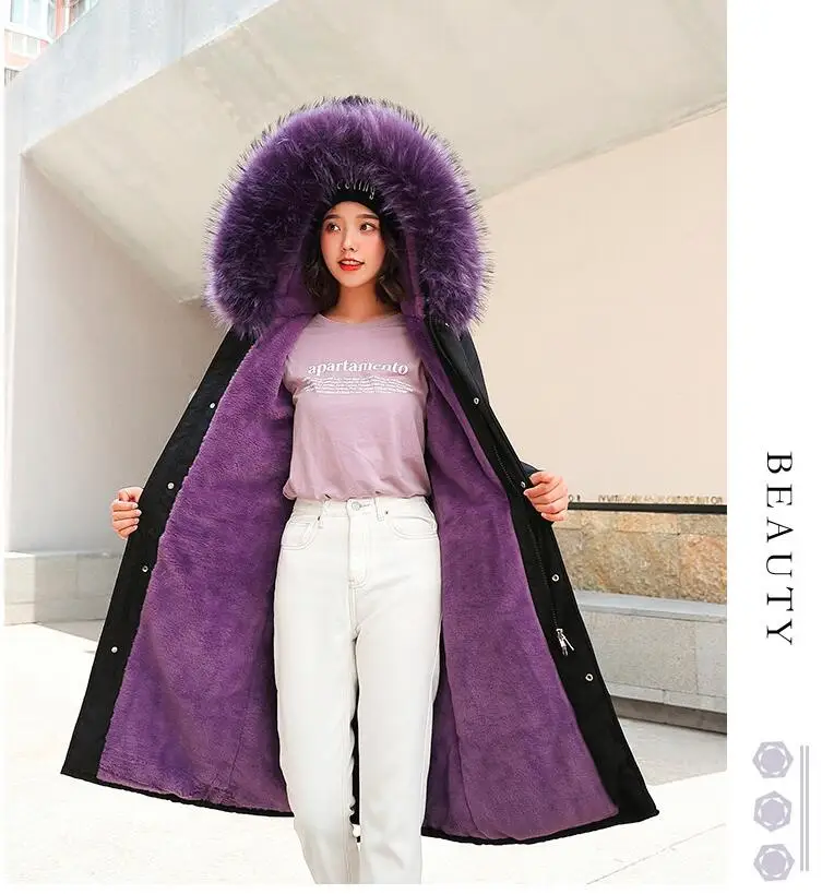 black purple fur Женское Красное меховое пальто зимние длинные куртки толстовки утепленная теплая верхняя одежда из искусственного меха пальто женская зимняя одежда модные топы 3xl - Цвет: black purple fur