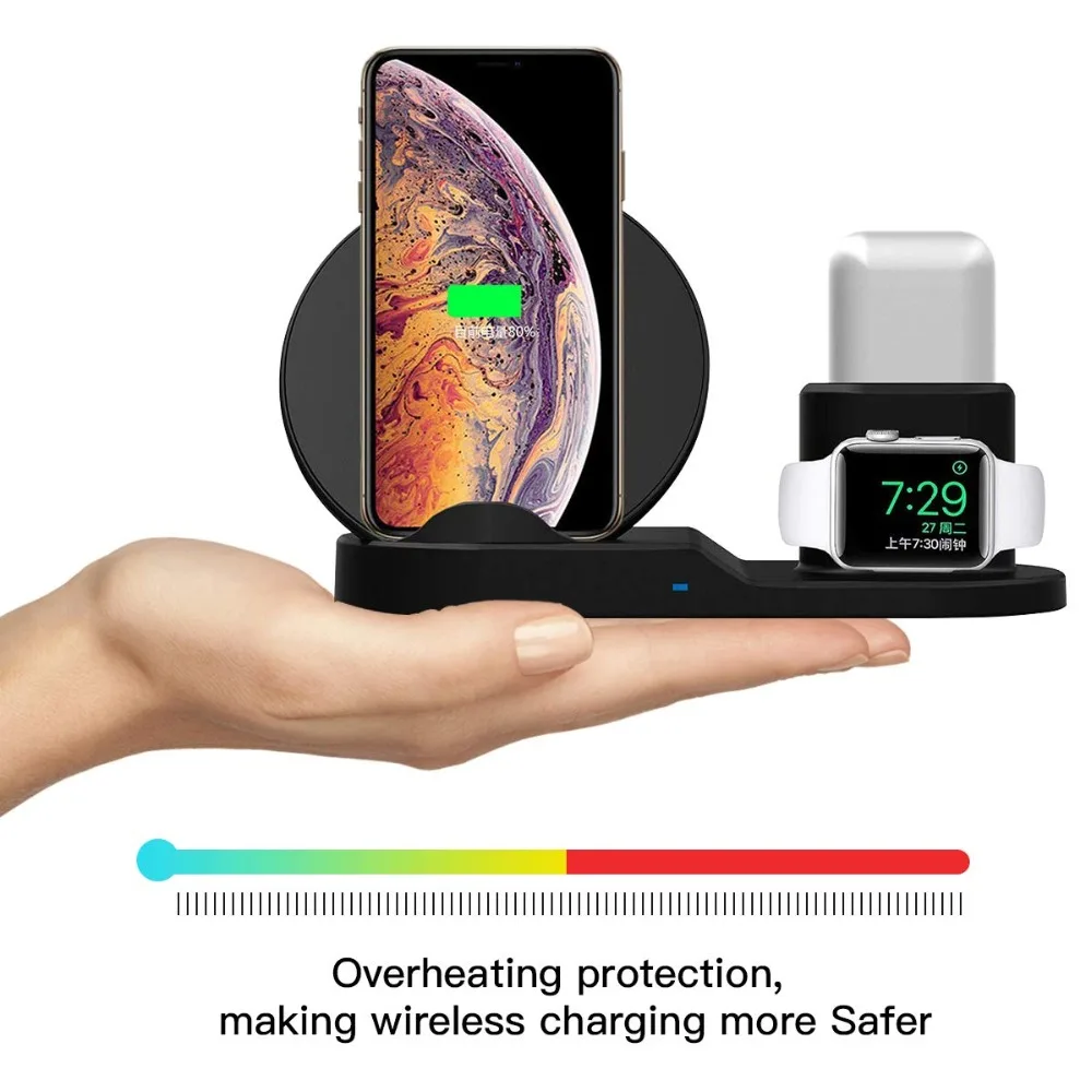 Для Apple watch 4 3 2 1 band 3 в 1 Qi Беспроводное зарядное устройство Быстрая зарядка для iPhone XS Max XR X 8 Plus samsung S9 S8 Note 9 Airpods