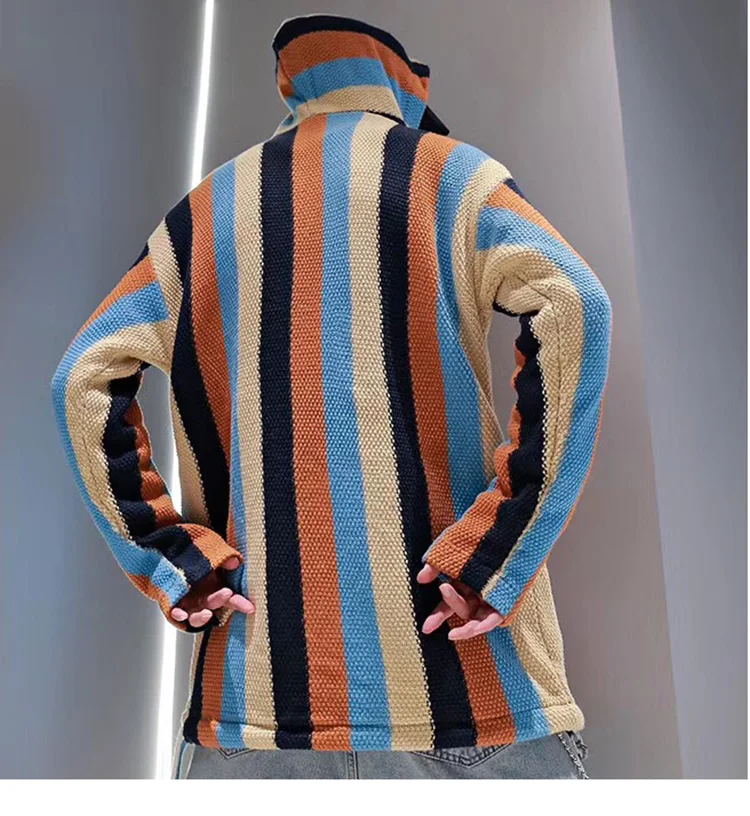 Мужской ретро свитер толстовка с капюшоном в стиле хип-хоп вязаный полосатый свитер пуловер уличная Harajuku винтажный пуловер с капюшоном хлопок осень