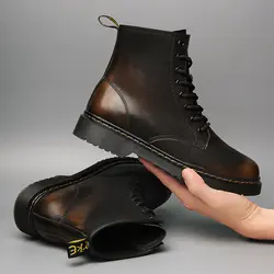 Безопасные рабочие мужские ботинки; Ботинки Martin из натуральной кожи; Мужская обувь; зимние ботинки; Мужские ботинки в байкерском стиле;