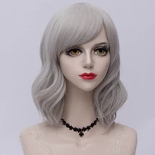 Косплей микс 17 цветов короткий 35 см косплей парик для женщин кудрявый Омбре челка натуральные синтетические волосы Хэллоуин Рождественская вечеринка+ шапка