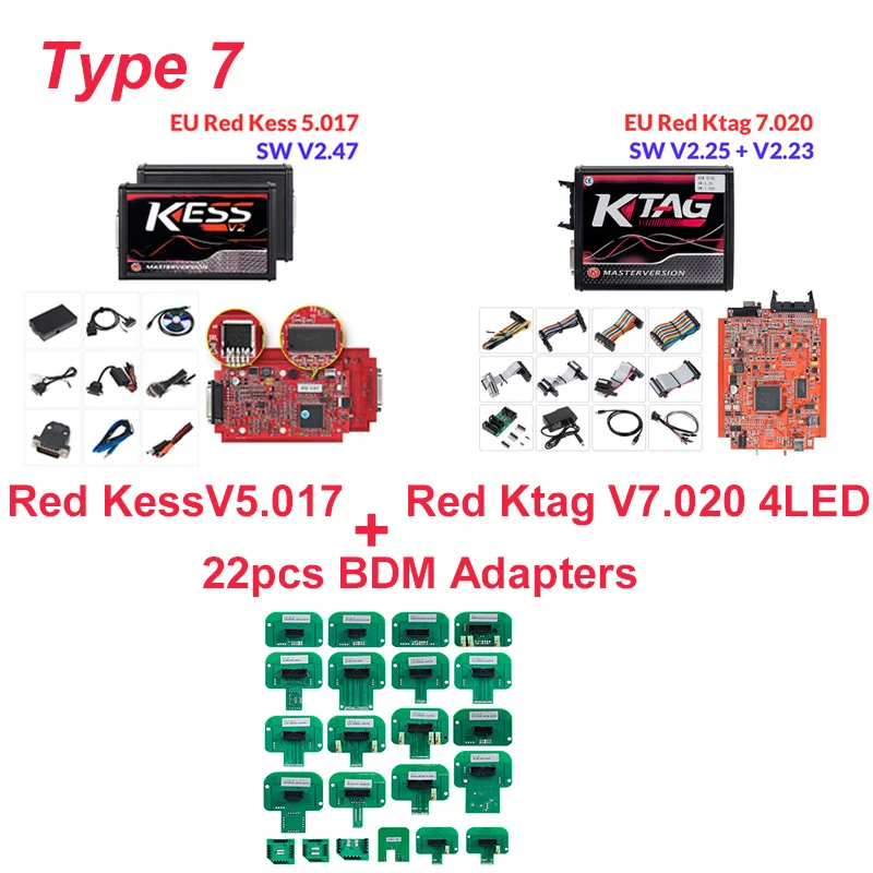 Красный KESS V2.47 V5.017 без жетонов ЭБУ чип Тюнинг мастер ЭКЮ программист KESS V2 менеджер Тюнинг Комплект для автомобиля/грузовика - Цвет: Kess Ktag 22pcs BDM