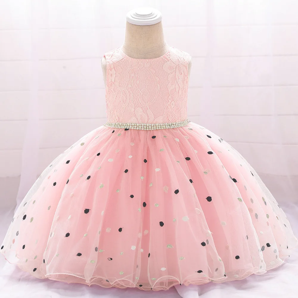 

New Style Baby BABY'S FIRST Month Birthday Gift CHILDREN'S Dress Princess Polka Dot Puffy Infants Cute Wash Formal Dress
