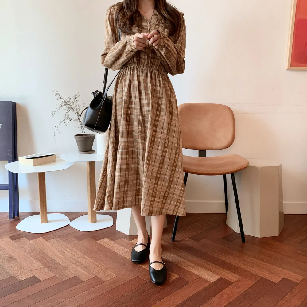 S XL размера плюс новое весеннее платье для девочек Boho хлопковое женское винтажное платье в клетку с длинным рукавом Женские платья длинное платье Vestido